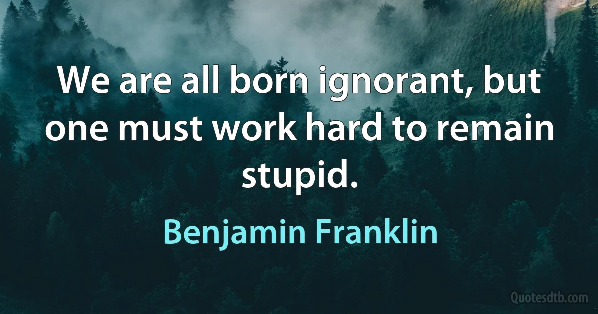 We are all born ignorant, but one must work hard to remain stupid. (Benjamin Franklin)