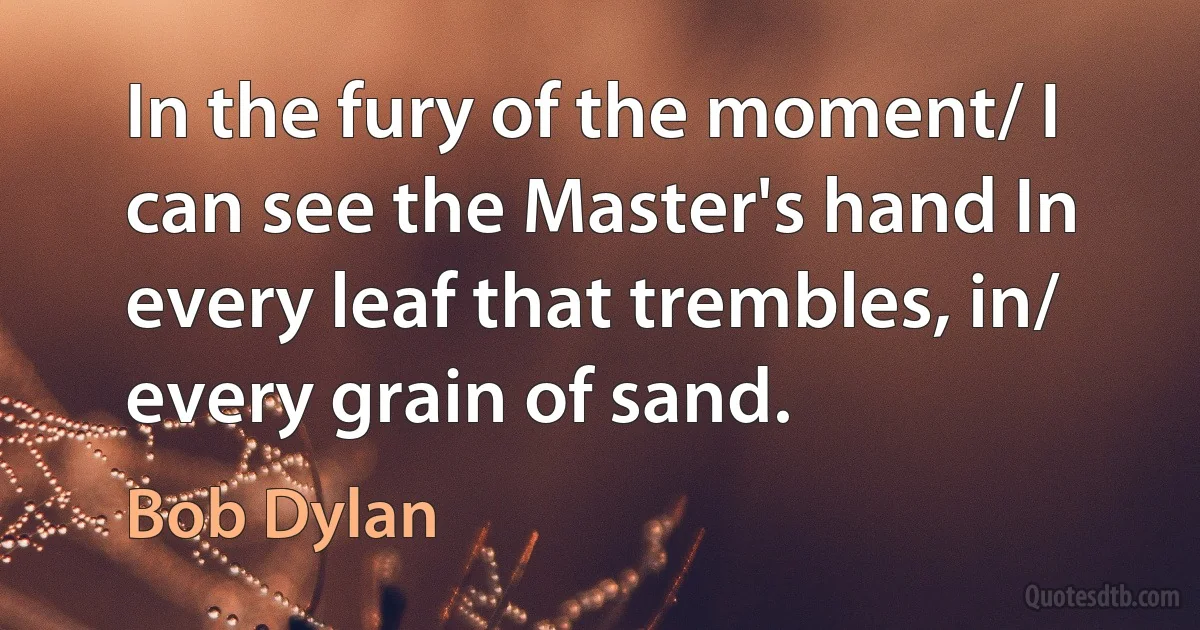 In the fury of the moment/ I can see the Master's hand In every leaf that trembles, in/ every grain of sand. (Bob Dylan)