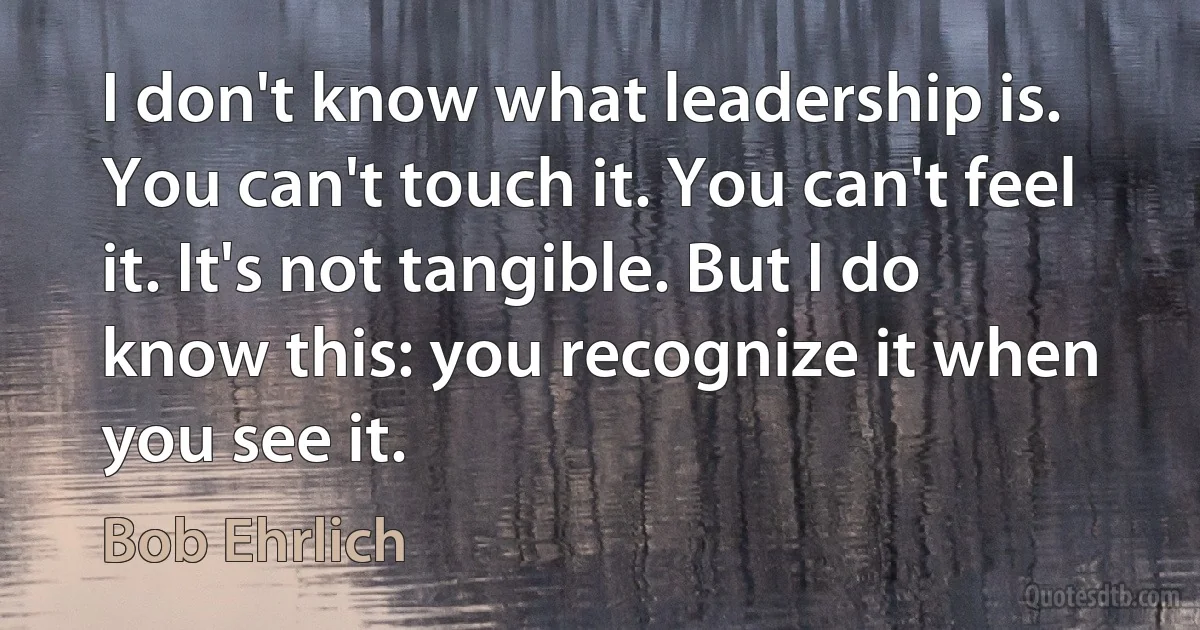 I don't know what leadership is. You can't touch it. You can't feel it. It's not tangible. But I do know this: you recognize it when you see it. (Bob Ehrlich)