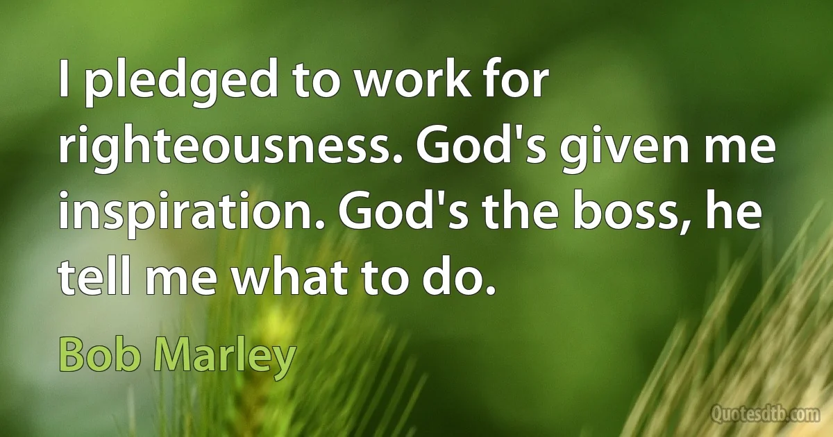 I pledged to work for righteousness. God's given me inspiration. God's the boss, he tell me what to do. (Bob Marley)