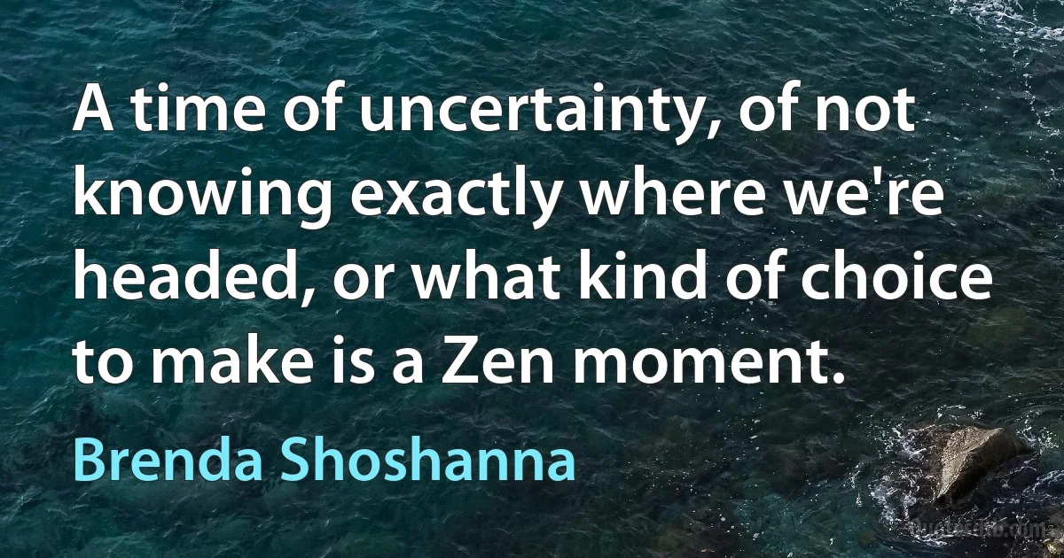 A time of uncertainty, of not knowing exactly where we're headed, or what kind of choice to make is a Zen moment. (Brenda Shoshanna)