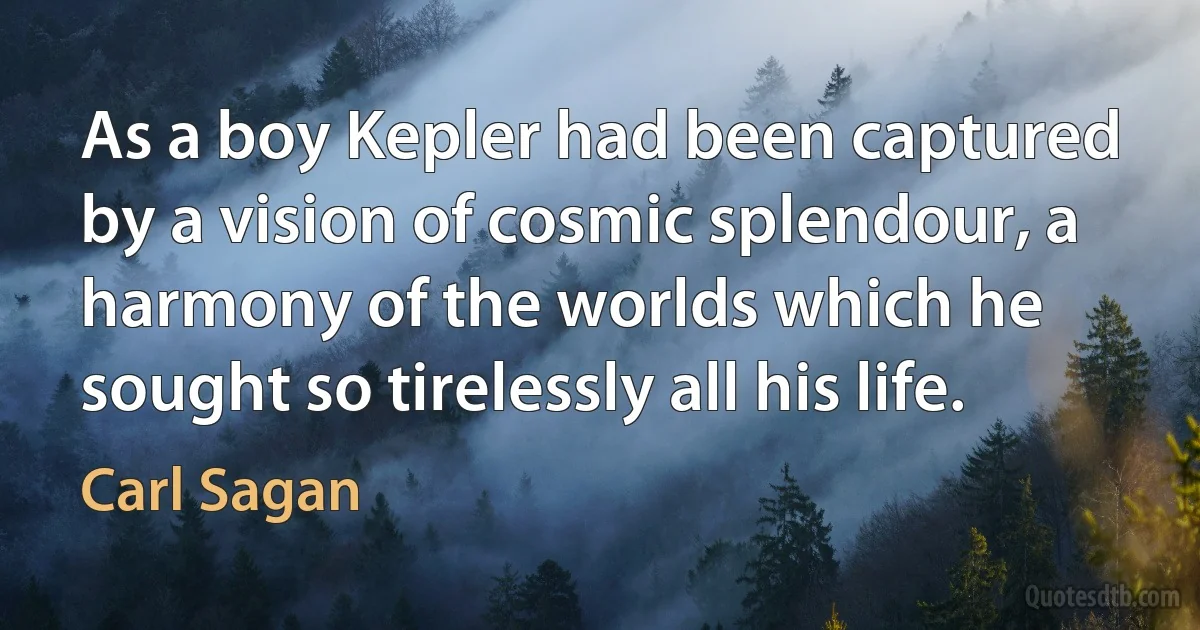 As a boy Kepler had been captured by a vision of cosmic splendour, a harmony of the worlds which he sought so tirelessly all his life. (Carl Sagan)