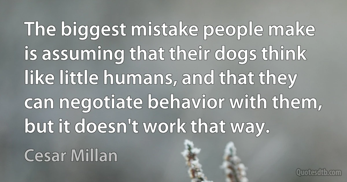 The biggest mistake people make is assuming that their dogs think like little humans, and that they can negotiate behavior with them, but it doesn't work that way. (Cesar Millan)