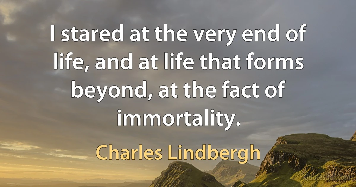 I stared at the very end of life, and at life that forms beyond, at the fact of immortality. (Charles Lindbergh)