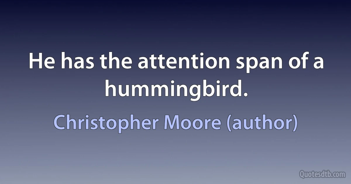 He has the attention span of a hummingbird. (Christopher Moore (author))