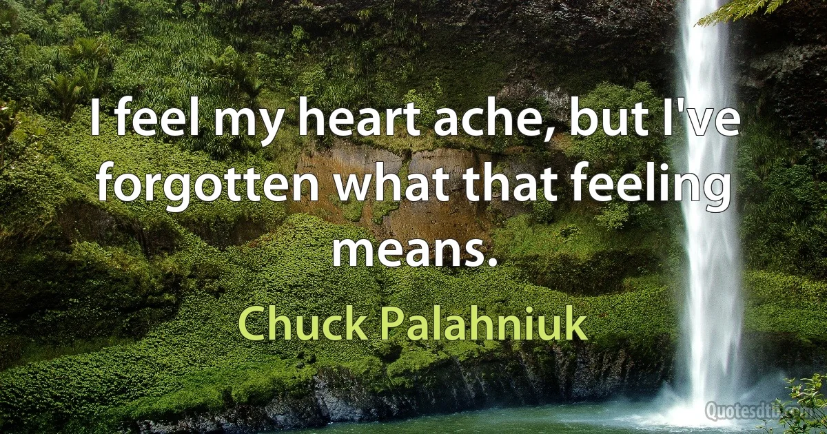 I feel my heart ache, but I've forgotten what that feeling means. (Chuck Palahniuk)