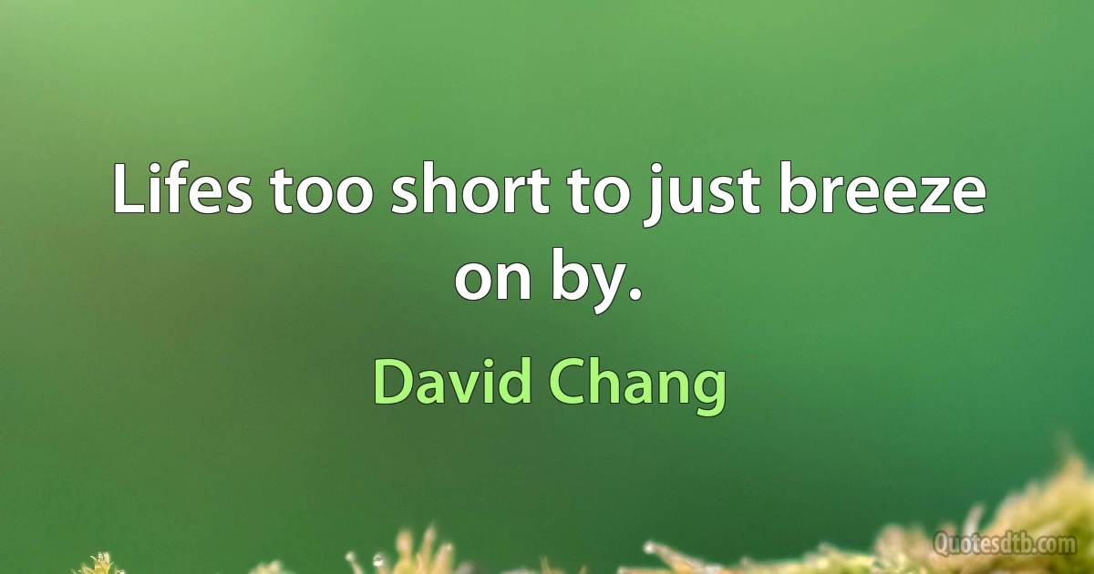 Lifes too short to just breeze on by. (David Chang)