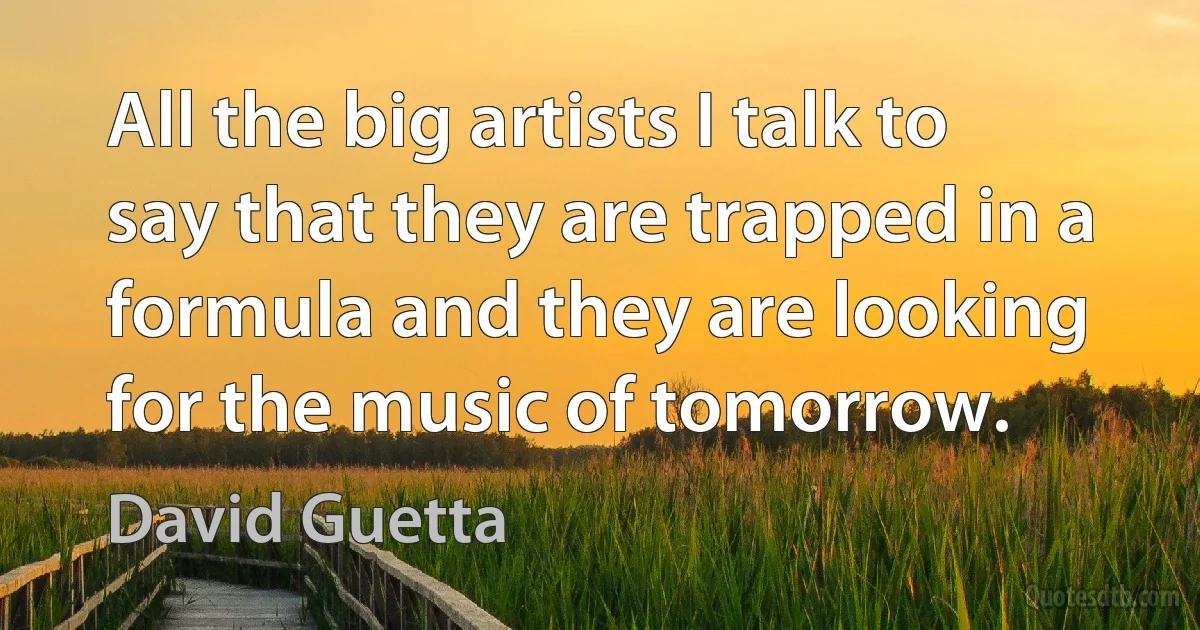 All the big artists I talk to say that they are trapped in a formula and they are looking for the music of tomorrow. (David Guetta)