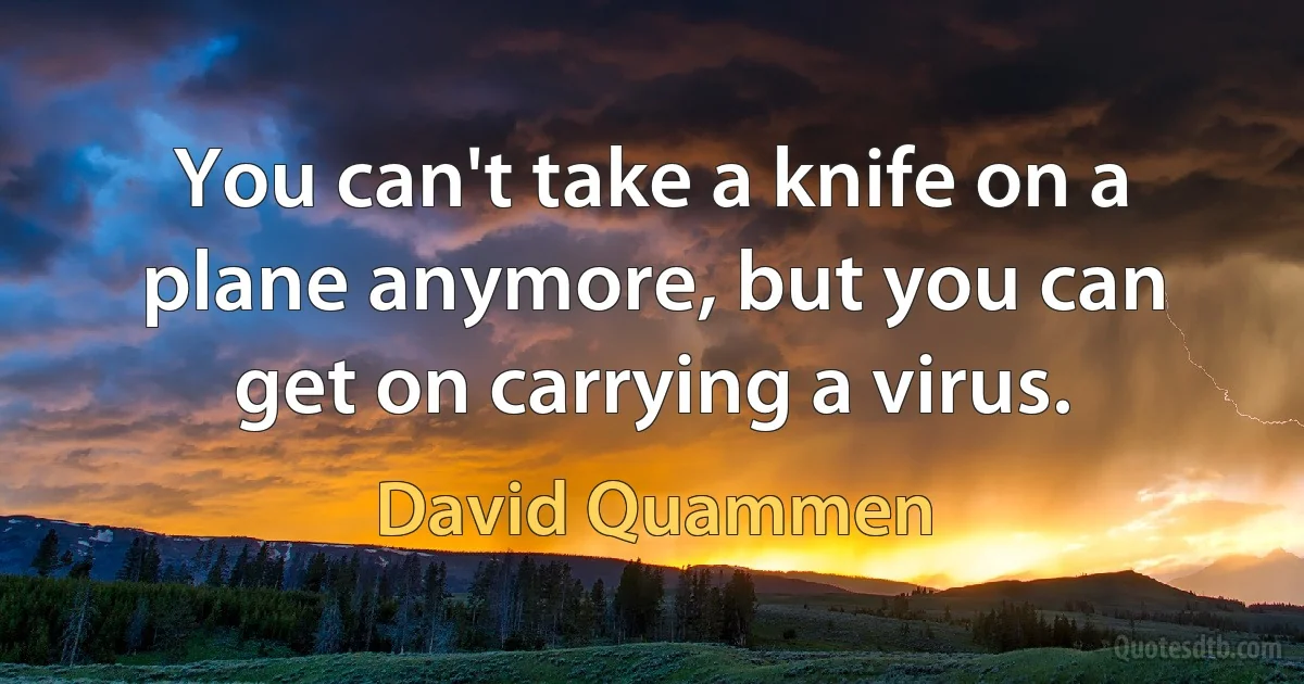 You can't take a knife on a plane anymore, but you can get on carrying a virus. (David Quammen)