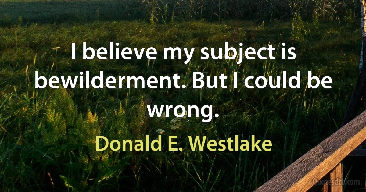 I believe my subject is bewilderment. But I could be wrong. (Donald E. Westlake)