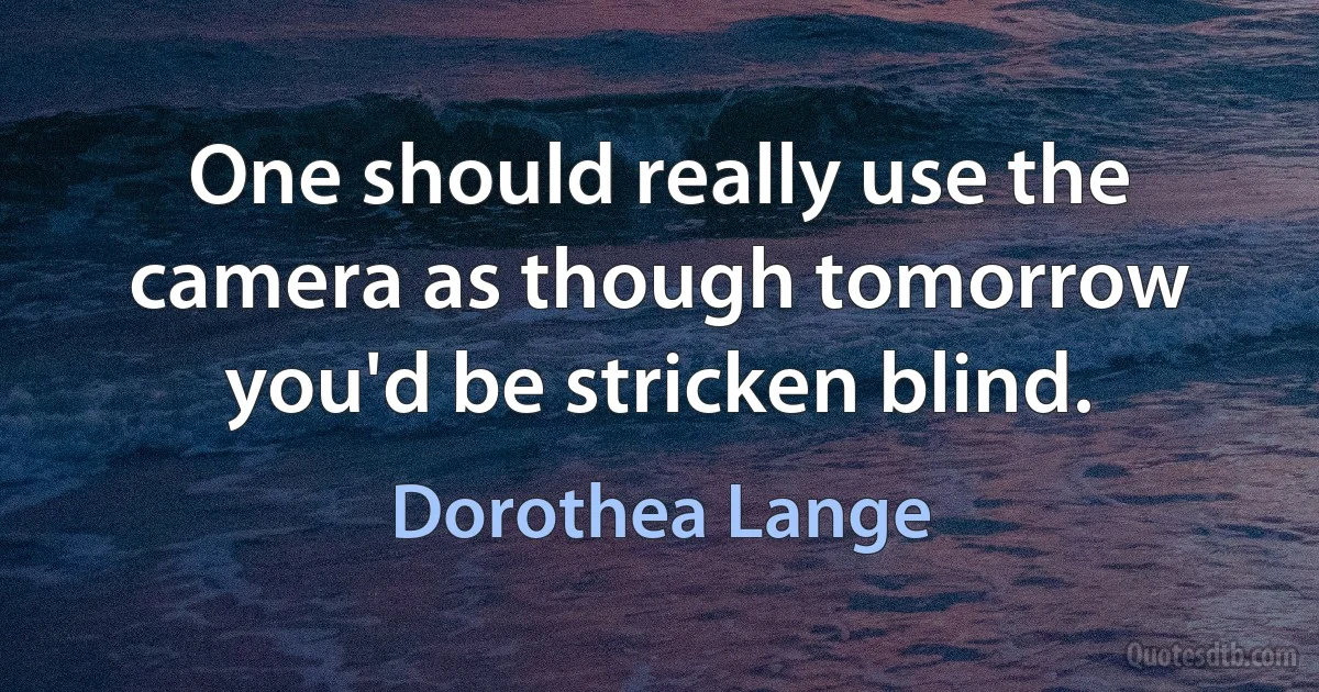 One should really use the camera as though tomorrow you'd be stricken blind. (Dorothea Lange)