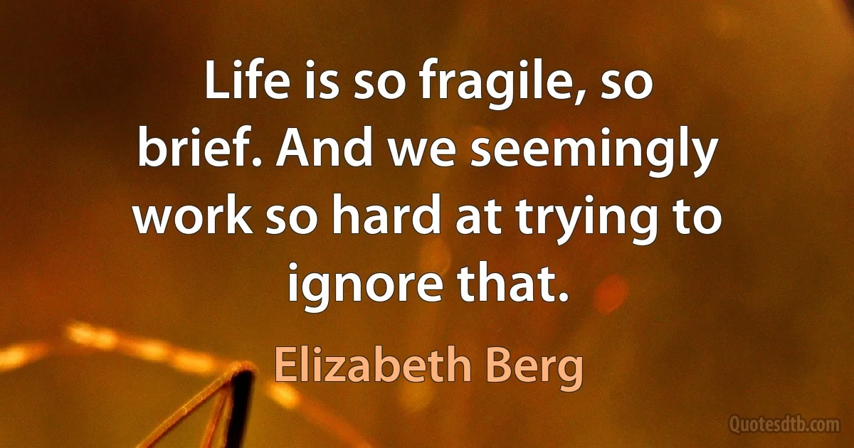 Life is so fragile, so brief. And we seemingly work so hard at trying to ignore that. (Elizabeth Berg)