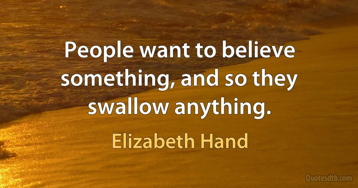 People want to believe something, and so they swallow anything. (Elizabeth Hand)