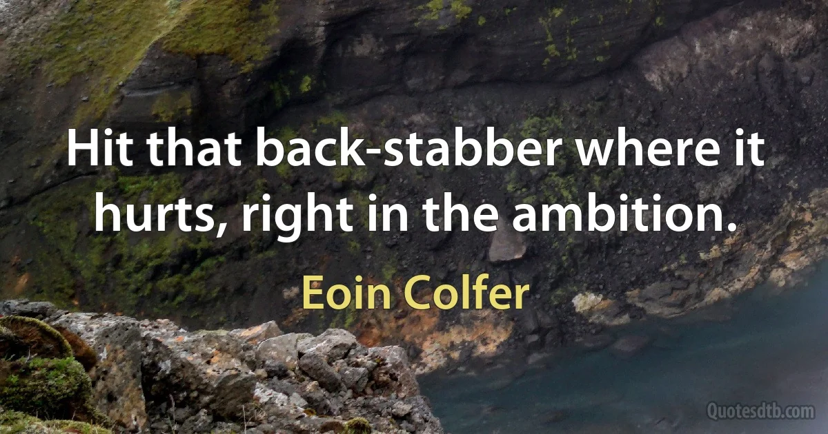 Hit that back-stabber where it hurts, right in the ambition. (Eoin Colfer)