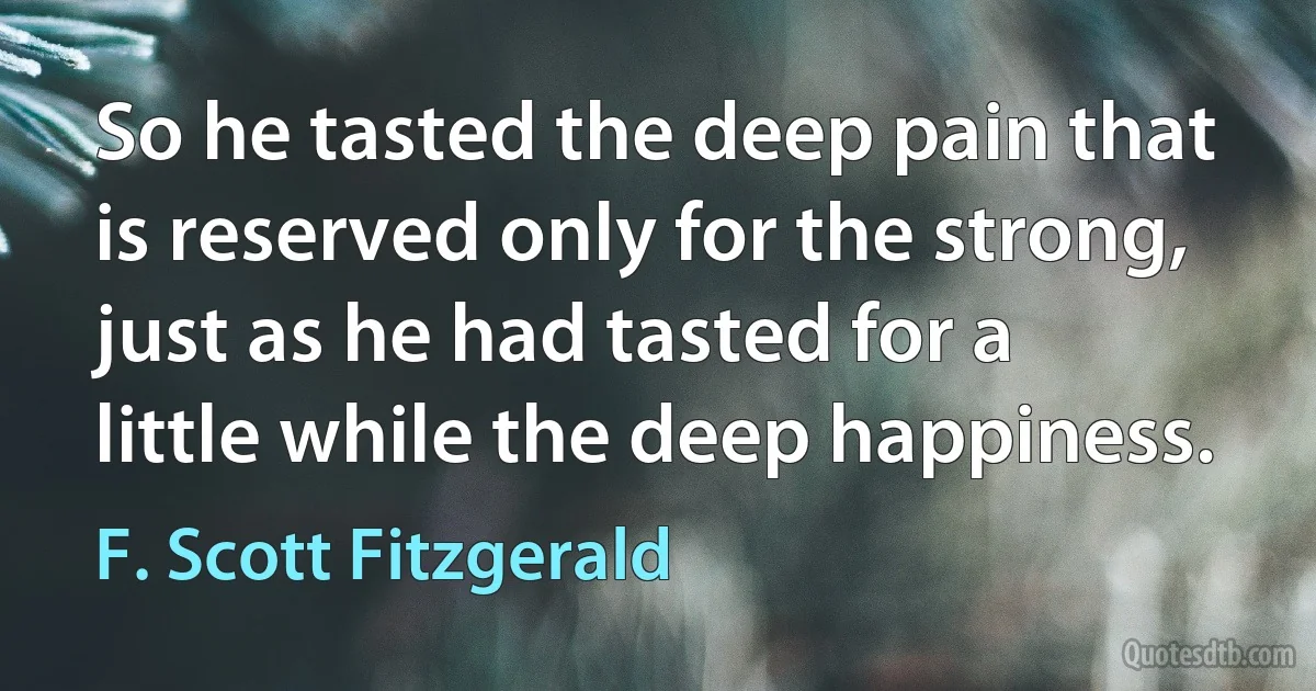 So he tasted the deep pain that is reserved only for the strong, just as he had tasted for a little while the deep happiness. (F. Scott Fitzgerald)