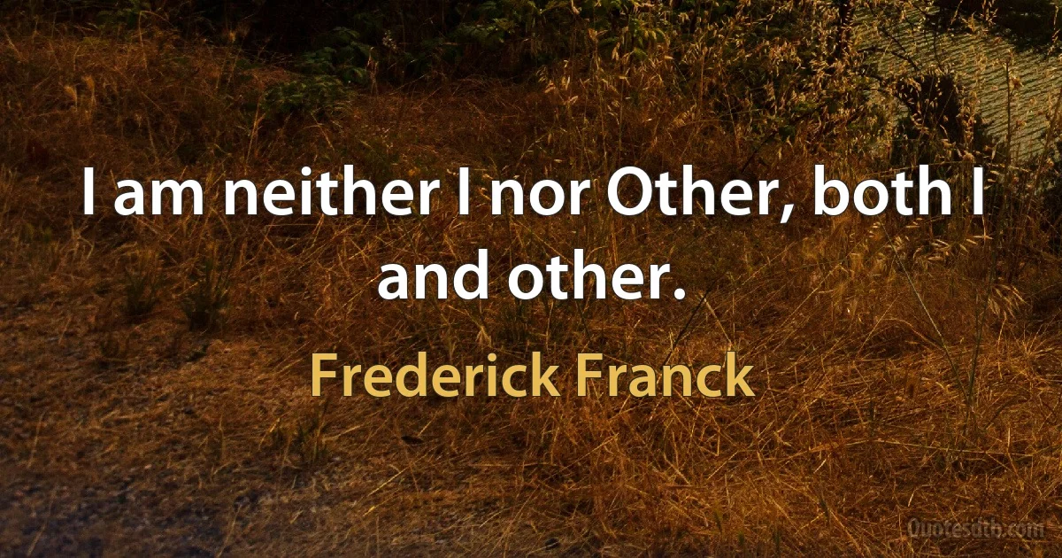 I am neither I nor Other, both I and other. (Frederick Franck)