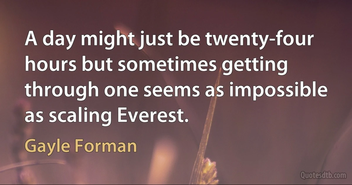 A day might just be twenty-four hours but sometimes getting through one seems as impossible as scaling Everest. (Gayle Forman)