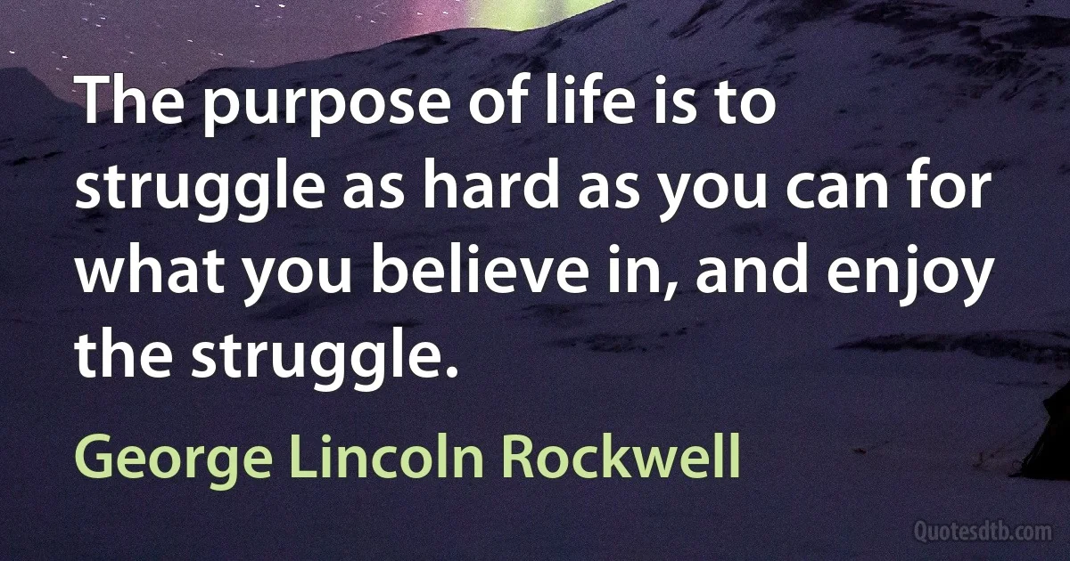 The purpose of life is to struggle as hard as you can for what you believe in, and enjoy the struggle. (George Lincoln Rockwell)