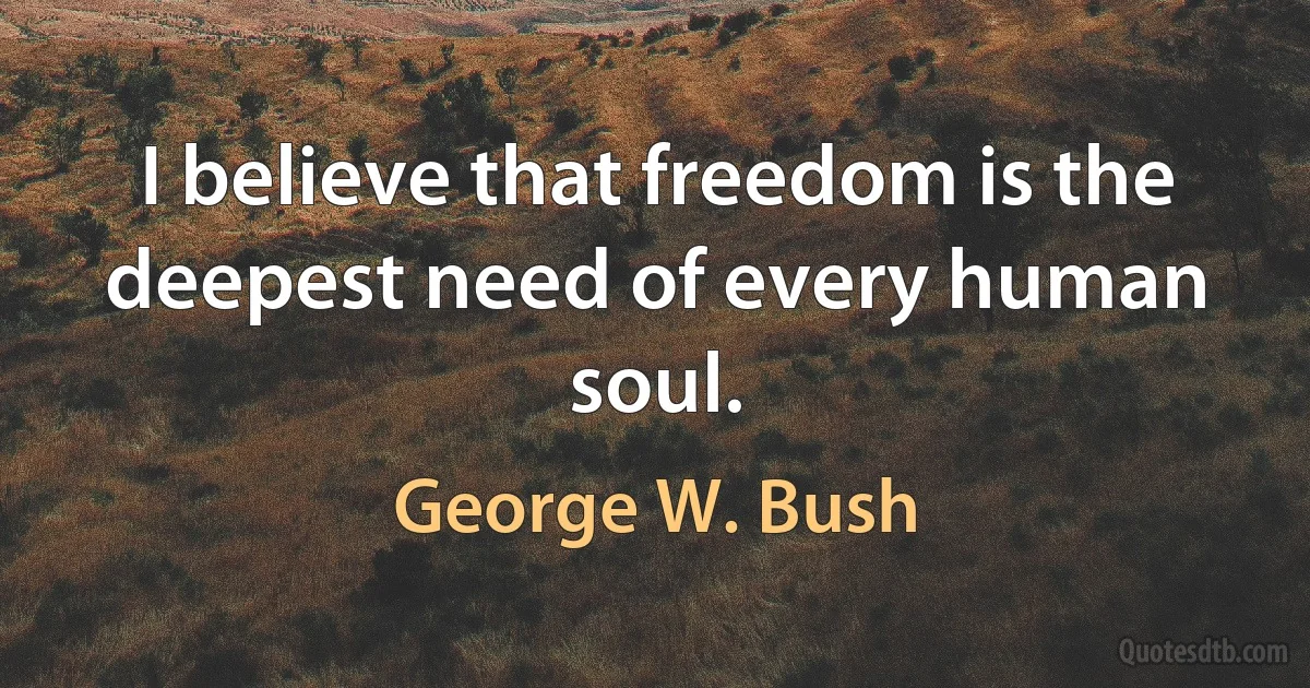 I believe that freedom is the deepest need of every human soul. (George W. Bush)