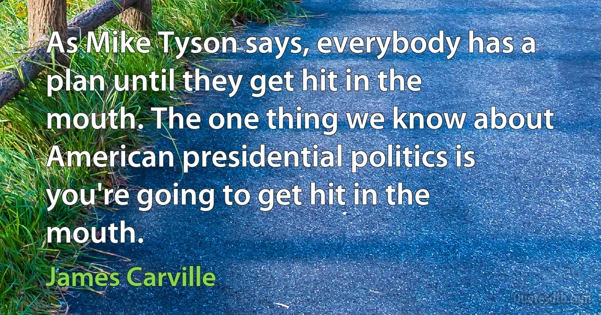 As Mike Tyson says, everybody has a plan until they get hit in the mouth. The one thing we know about American presidential politics is you're going to get hit in the mouth. (James Carville)