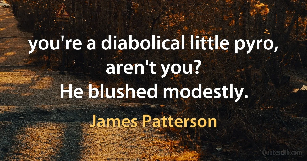 you're a diabolical little pyro, aren't you?
He blushed modestly. (James Patterson)