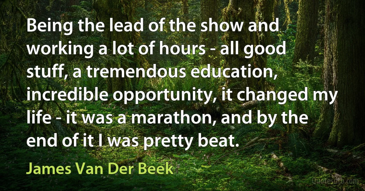 Being the lead of the show and working a lot of hours - all good stuff, a tremendous education, incredible opportunity, it changed my life - it was a marathon, and by the end of it I was pretty beat. (James Van Der Beek)