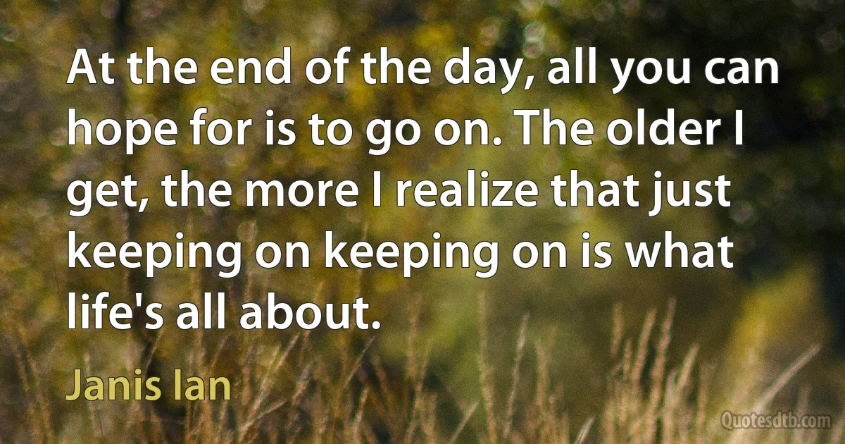 At the end of the day, all you can hope for is to go on. The older I get, the more I realize that just keeping on keeping on is what life's all about. (Janis Ian)