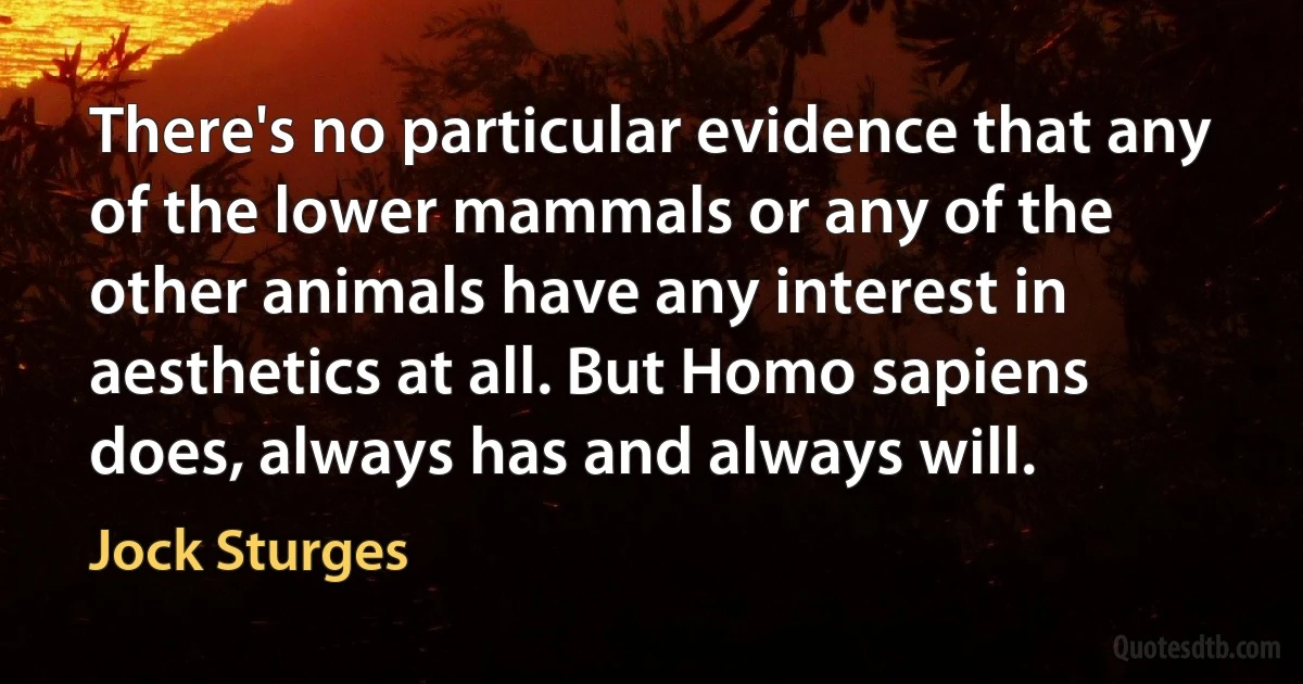 There's no particular evidence that any of the lower mammals or any of the other animals have any interest in aesthetics at all. But Homo sapiens does, always has and always will. (Jock Sturges)