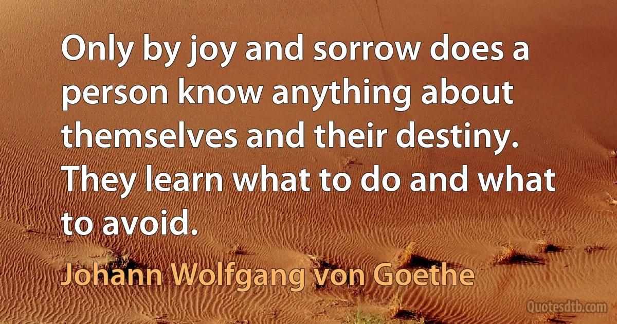 Only by joy and sorrow does a person know anything about themselves and their destiny. They learn what to do and what to avoid. (Johann Wolfgang von Goethe)