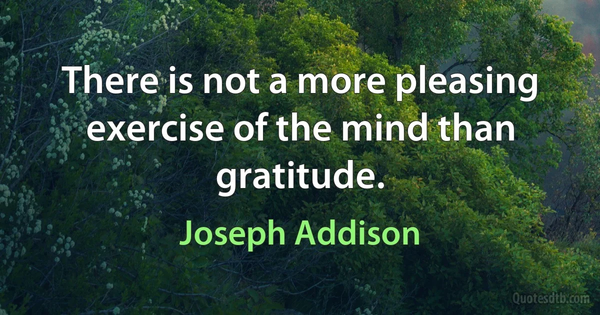 There is not a more pleasing exercise of the mind than gratitude. (Joseph Addison)