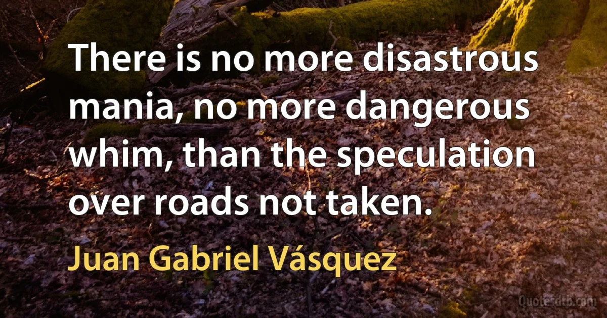 There is no more disastrous mania, no more dangerous whim, than the speculation over roads not taken. (Juan Gabriel Vásquez)