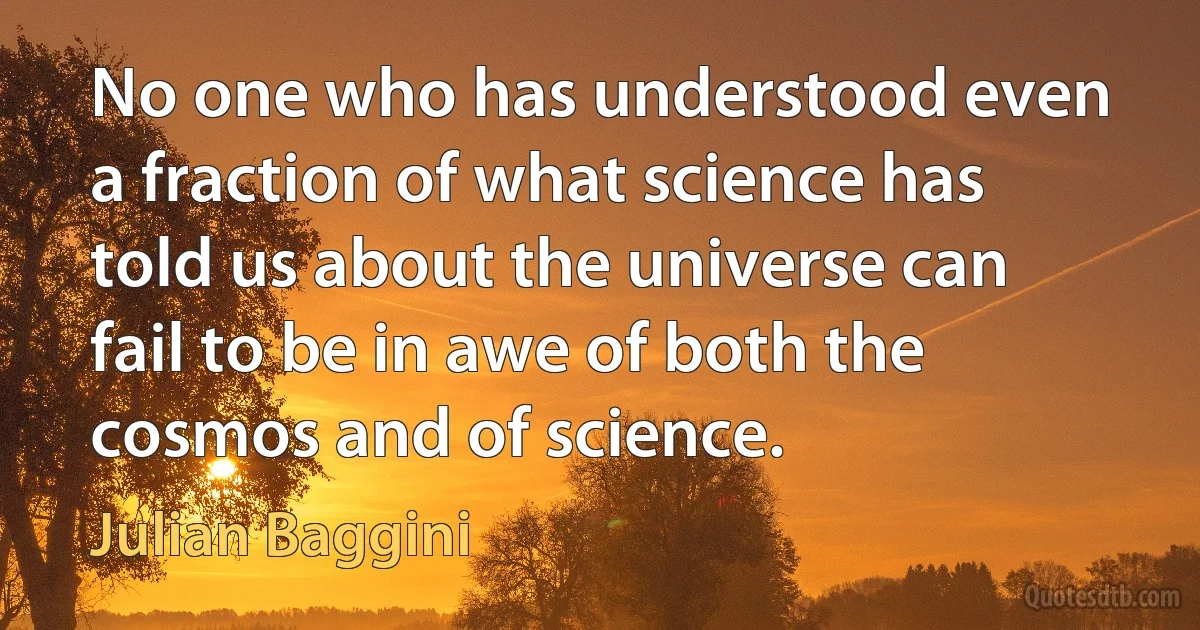 No one who has understood even a fraction of what science has told us about the universe can fail to be in awe of both the cosmos and of science. (Julian Baggini)