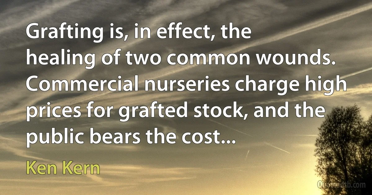 Grafting is, in effect, the healing of two common wounds. Commercial nurseries charge high prices for grafted stock, and the public bears the cost... (Ken Kern)