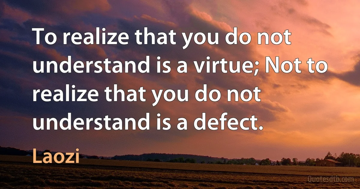 To realize that you do not understand is a virtue; Not to realize that you do not understand is a defect. (Laozi)