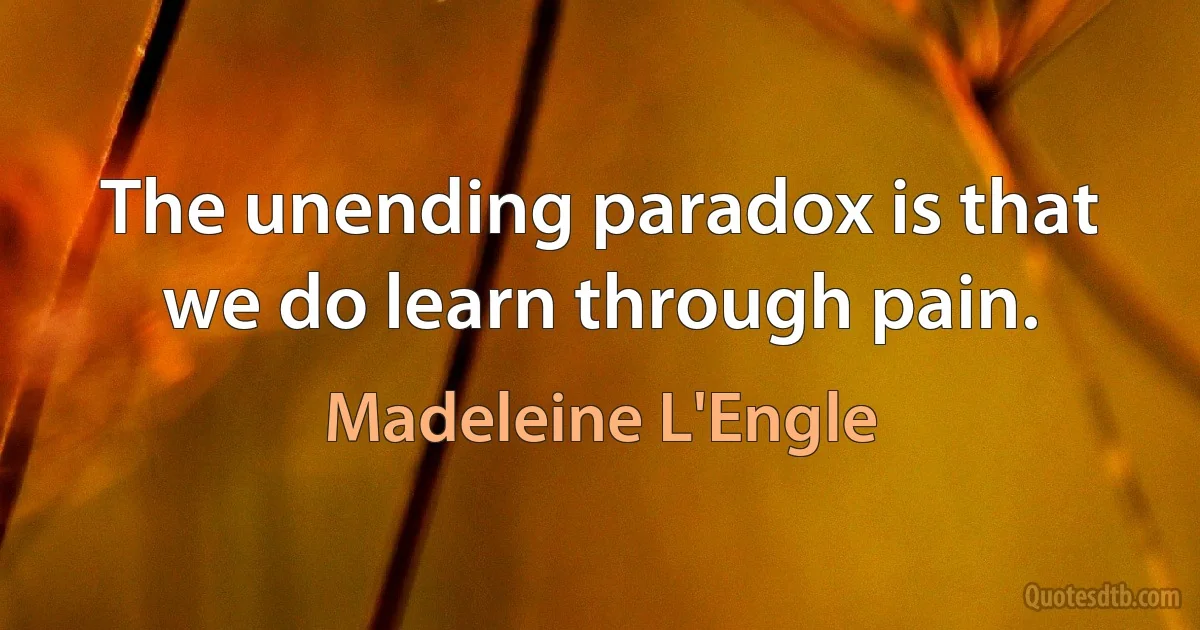 The unending paradox is that we do learn through pain. (Madeleine L'Engle)