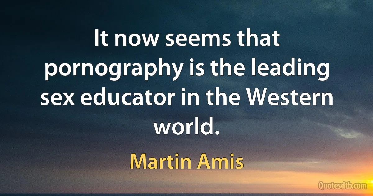 It now seems that pornography is the leading sex educator in the Western world. (Martin Amis)