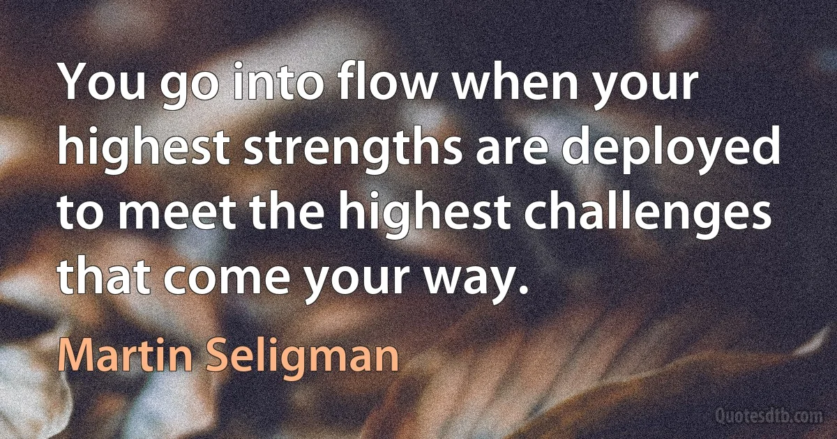 You go into flow when your highest strengths are deployed to meet the highest challenges that come your way. (Martin Seligman)