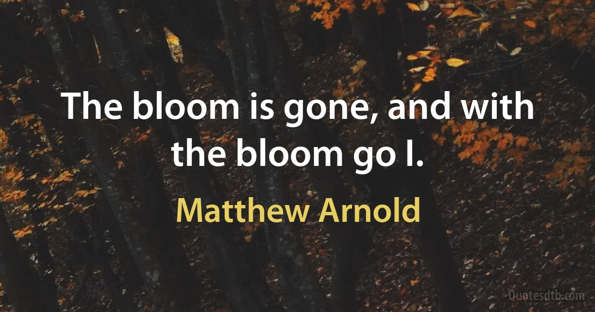 The bloom is gone, and with the bloom go I. (Matthew Arnold)