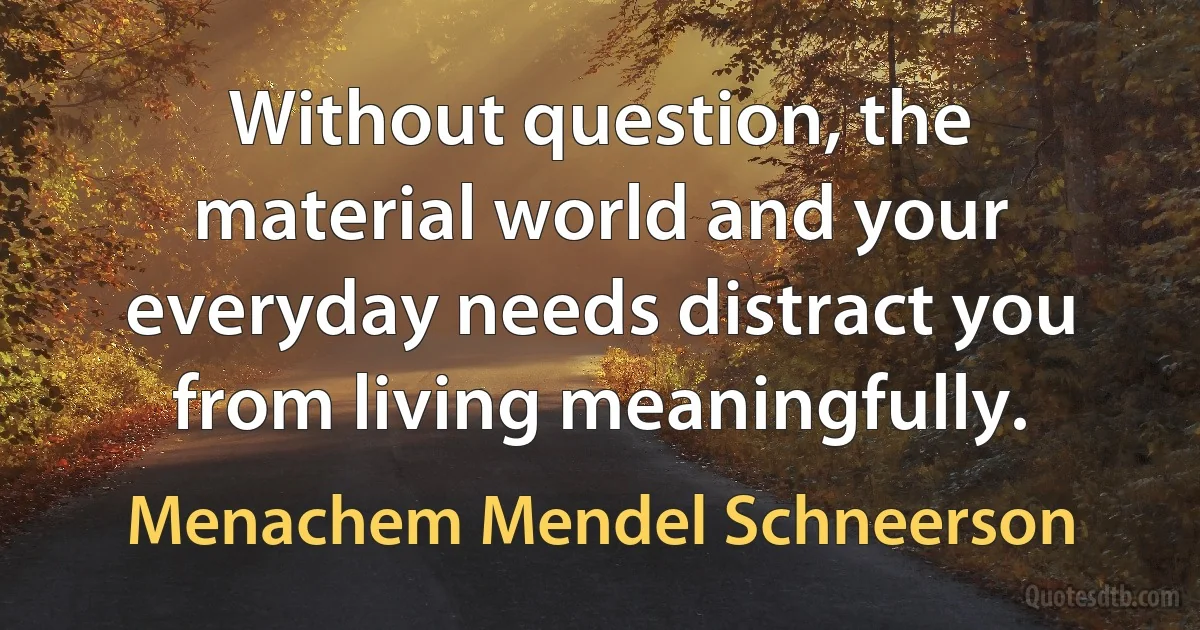 Without question, the material world and your everyday needs distract you from living meaningfully. (Menachem Mendel Schneerson)