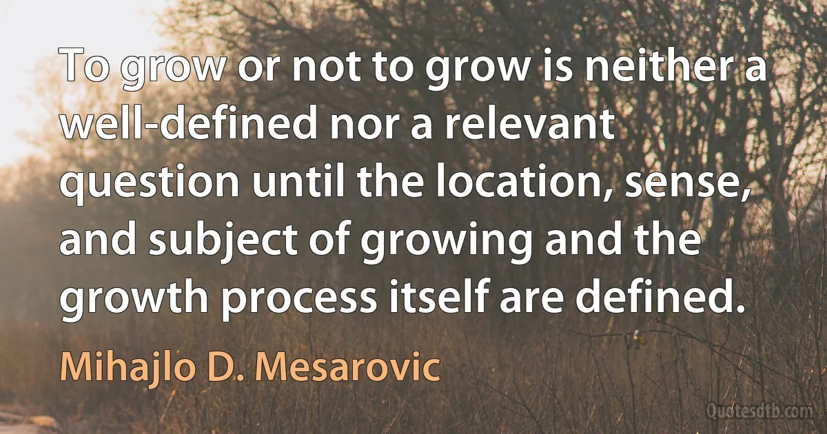 To grow or not to grow is neither a well-defined nor a relevant question until the location, sense, and subject of growing and the growth process itself are defined. (Mihajlo D. Mesarovic)