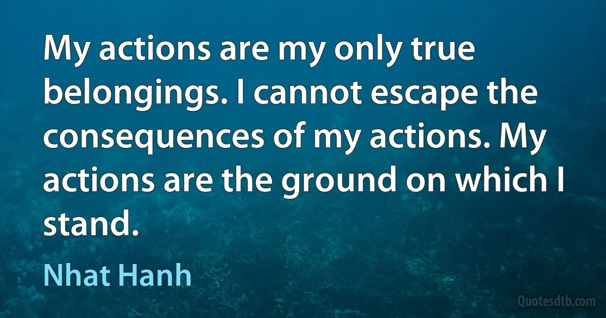 My actions are my only true belongings. I cannot escape the consequences of my actions. My actions are the ground on which I stand. (Nhat Hanh)