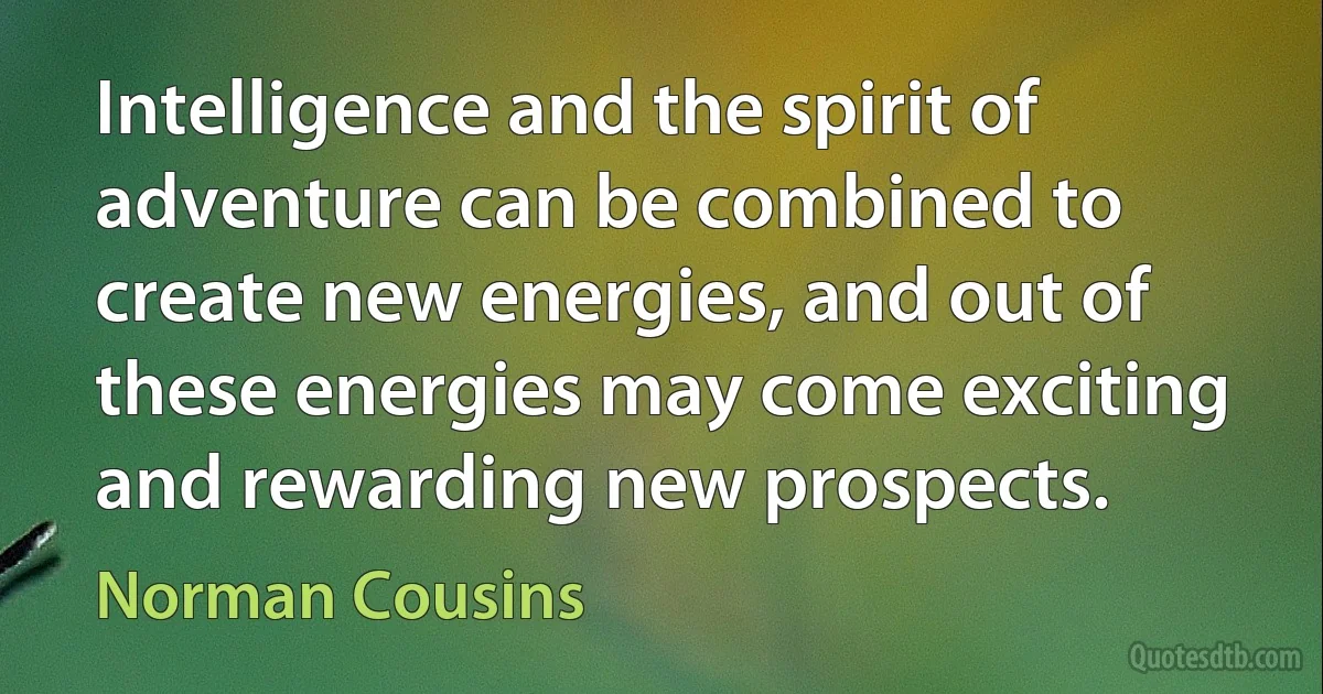 Intelligence and the spirit of adventure can be combined to create new energies, and out of these energies may come exciting and rewarding new prospects. (Norman Cousins)