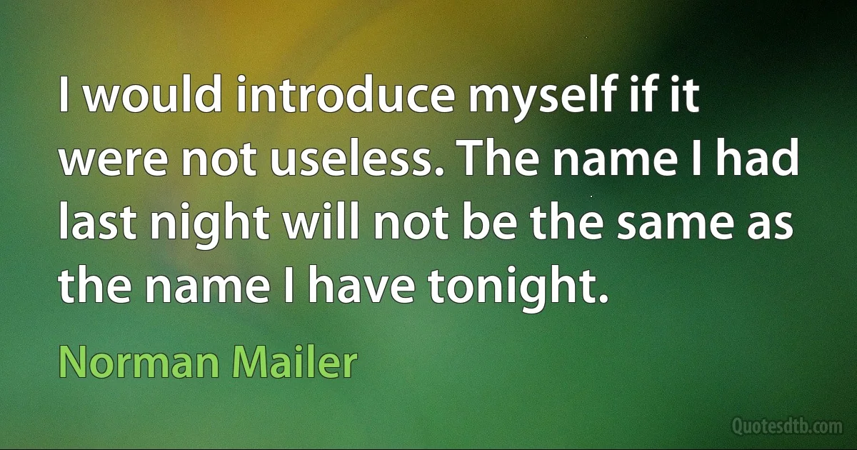 I would introduce myself if it were not useless. The name I had last night will not be the same as the name I have tonight. (Norman Mailer)