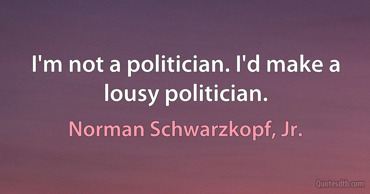 I'm not a politician. I'd make a lousy politician. (Norman Schwarzkopf, Jr.)