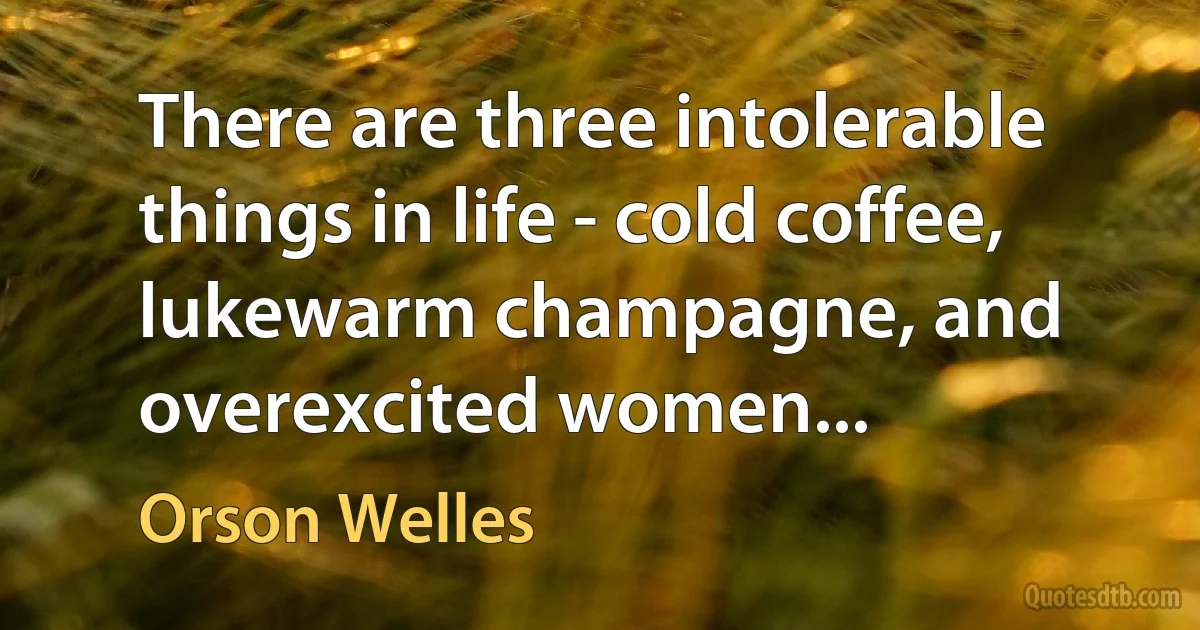 There are three intolerable things in life - cold coffee, lukewarm champagne, and overexcited women... (Orson Welles)