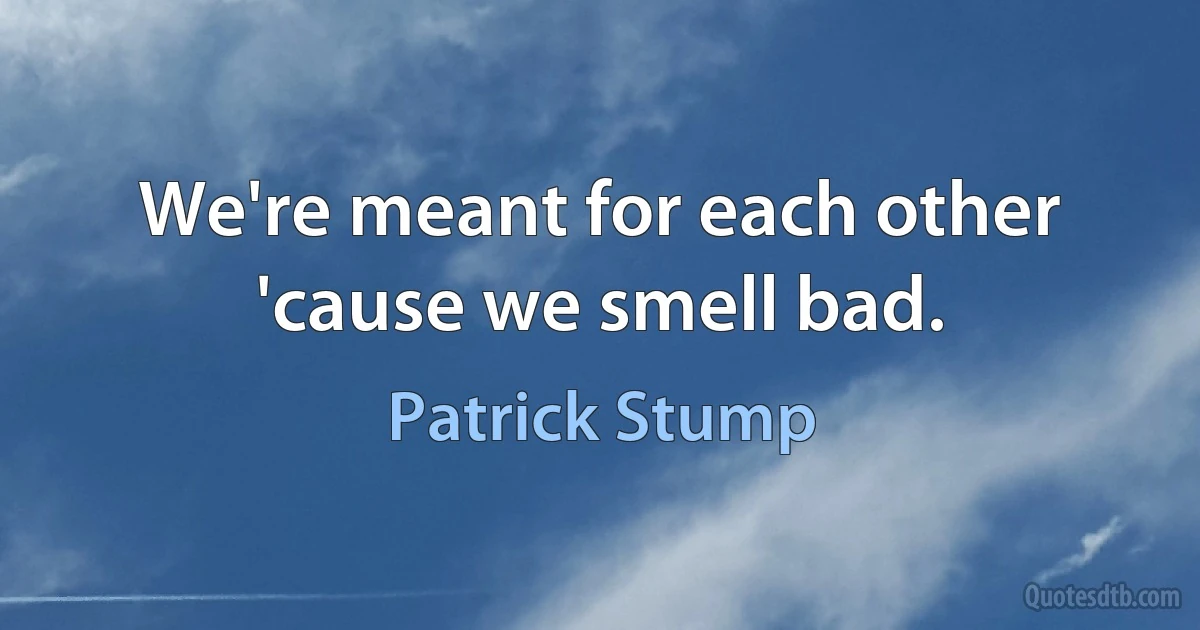 We're meant for each other 'cause we smell bad. (Patrick Stump)