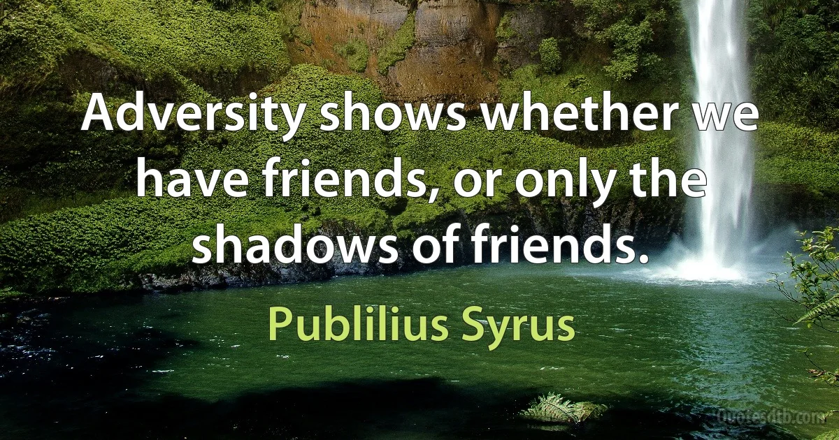 Adversity shows whether we have friends, or only the shadows of friends. (Publilius Syrus)