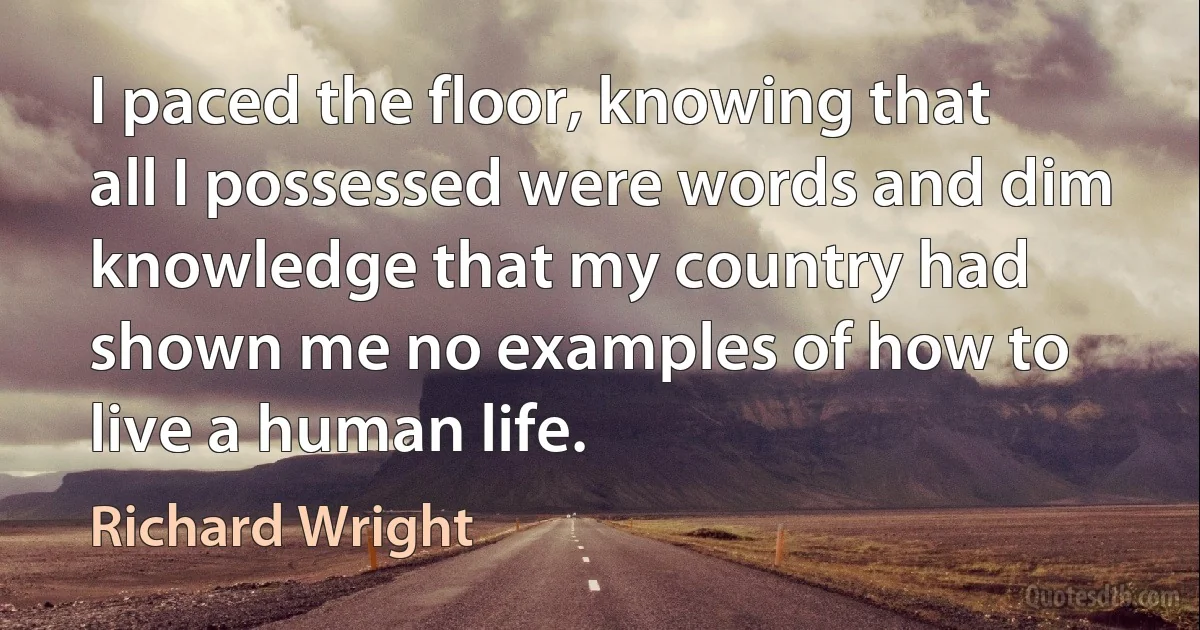 I paced the floor, knowing that all I possessed were words and dim knowledge that my country had shown me no examples of how to live a human life. (Richard Wright)