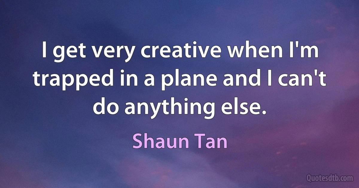 I get very creative when I'm trapped in a plane and I can't do anything else. (Shaun Tan)