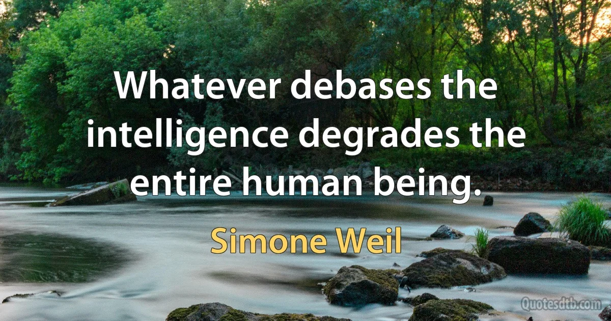 Whatever debases the intelligence degrades the entire human being. (Simone Weil)